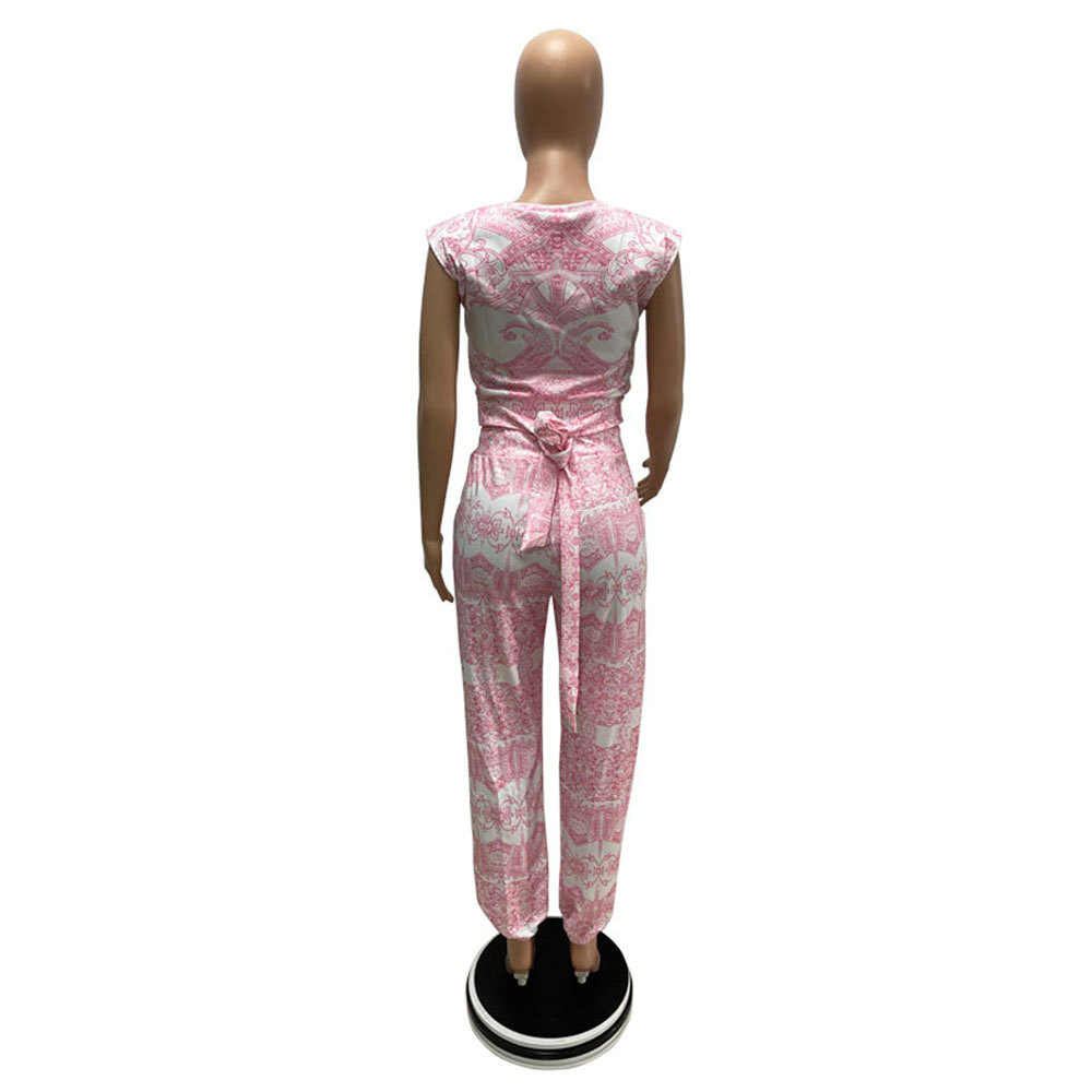 350g Weight Sleeveless Sleeve Length Spandex, Polyester Fabric Type Pant Co-ord Set Sets Type 2 Pieces Set Quantity Daily Occasion Round Neck Neckline Slim Fit Type Printing Pattern Summer Season Women's Gender Vacation Style Daily Women's Vacation Printing Spandex Polyester Pant Co-ord Set Pants Sets 10