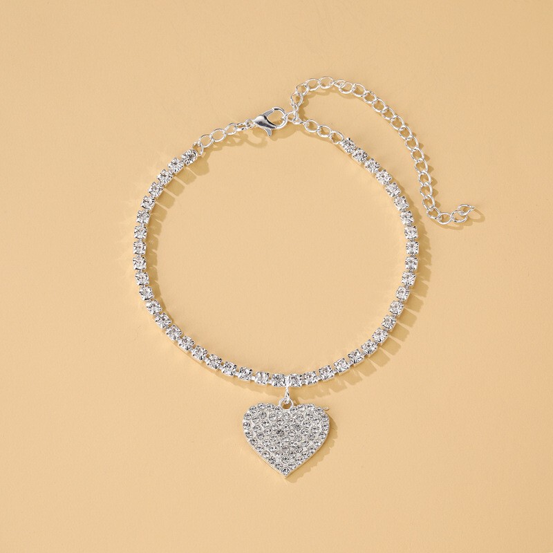 Amazon hot sale rhinestone love pendant anklet summer beach sandals ankle chain claw chain ladies jewelry wholesale Amazon hot sale rhinestone love pendant anklet summer beach sandals ankle chain claw chain ladies jewelry wholesale