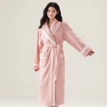 现货加绒加厚珊瑚绒睡袍秋冬女士睡衣家居服舒棉绒加绒浴袍套装