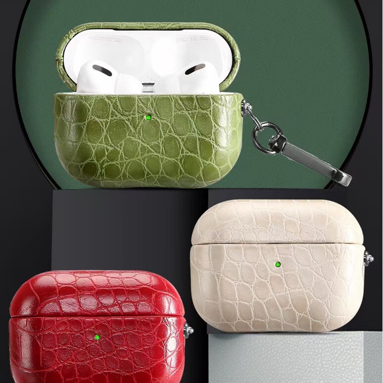 Suitable for AirPods Leather Protective Cover Pu Crocodile Pattern Pro2 Protective Case 2Nd Generation Apple Wireless Bluetooth Headphone Cover
