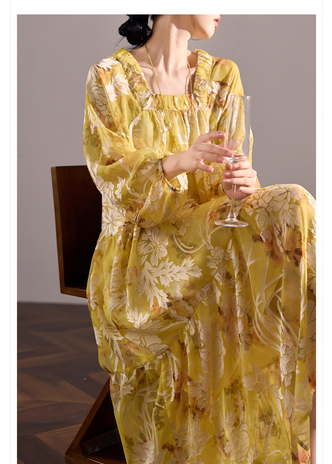 Váy maxi nữ phong cách Trung Quốc mới, chất rayon mềm mại, thiết kế suông rộng tôn dáng — màu vàng chanh chi tiết 6