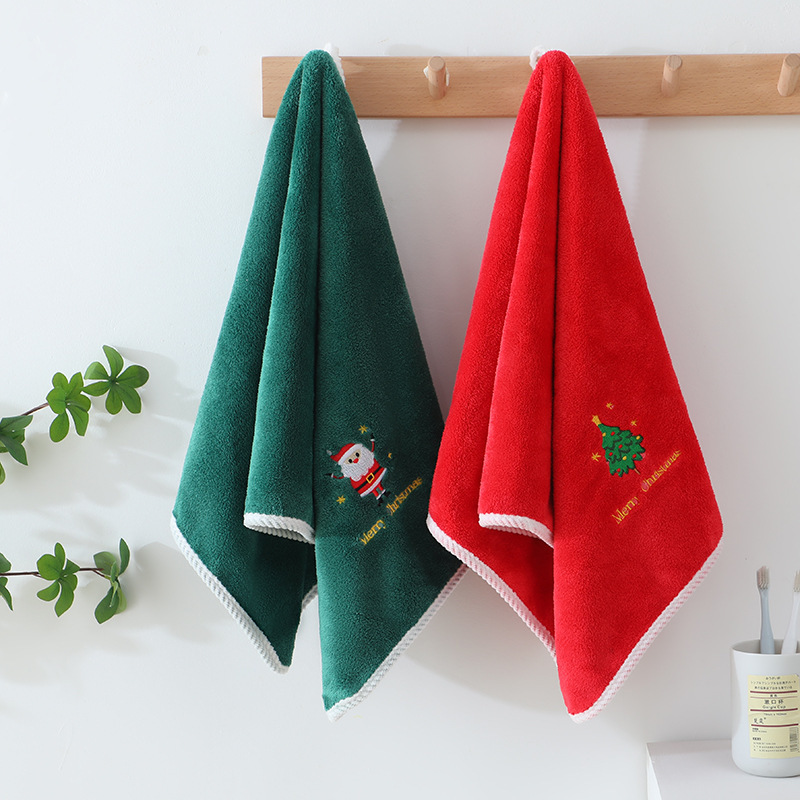 Foreign Trade Christmas Towel Coral Velvet Towel Embroidery Set Santa Claus Christmas Tree Hanging Pattern