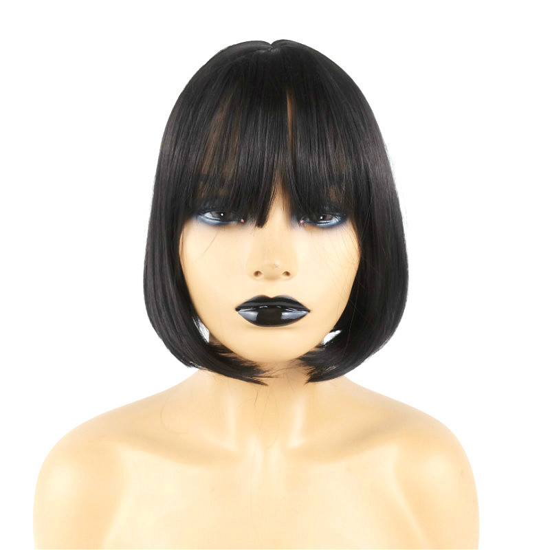 Short Straight Synthetic Bob Wig With Bangs For Women_voghion.com