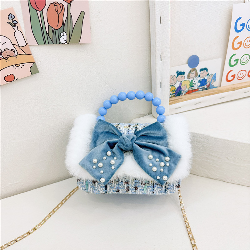Bolsa de moda de perlas para niños otoño y invierno Año Nuevo para niñas bolsas de hombro de tela arco