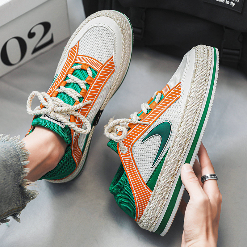 Scarpe da uomo autunnali Nuove scarpe sportive in mesh Un pedale Scarpe da marea intrecciate in paglia a doppio scopo con fondo spesso Scarpe casual da studente traspiranti da uomo_voghion.com