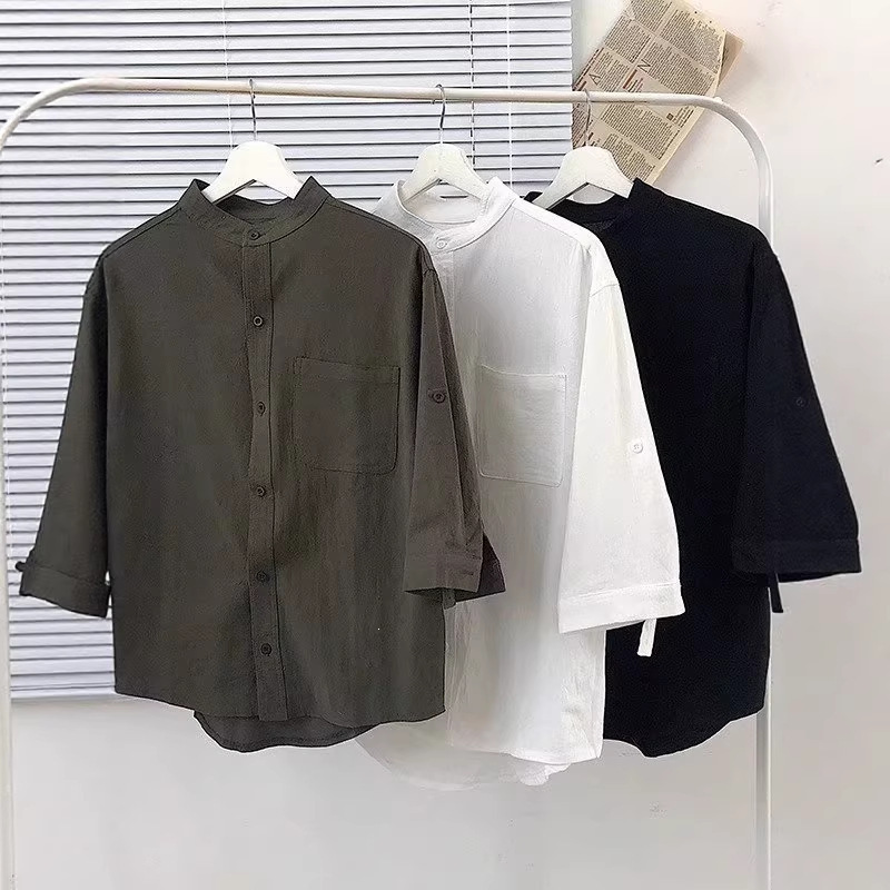 Men's Short-Sleeve Shirt, Stylish Korean Style, Trendy Design, Hong Kong Style, for Teenagers and Students, Cotton and Linen Shirt Jacket