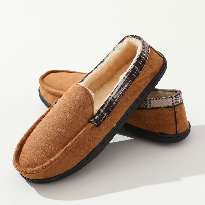 Cross-border e-commerce Amazon men's comfortable memory foam slippers wool imitation plush velvet lined shoes in stock