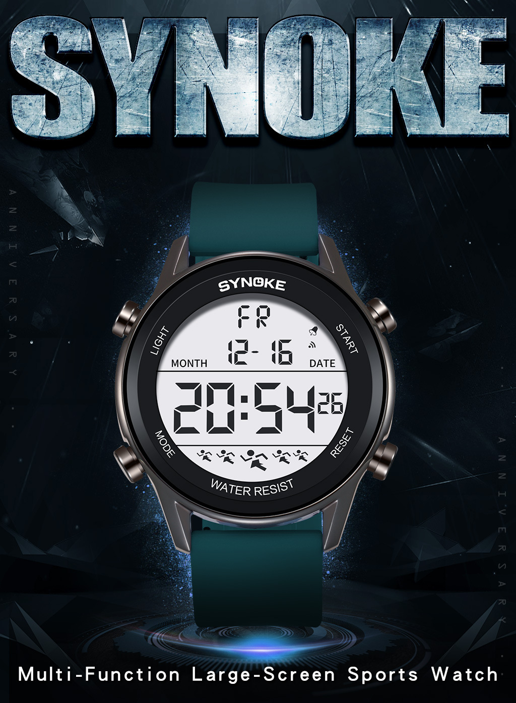 SYNOKE Men's Sports Silicone Electronic Watch Waterproof Luminous Large Screen Outdoor Mountaineering Watch Running Student Fashion_voghion.com