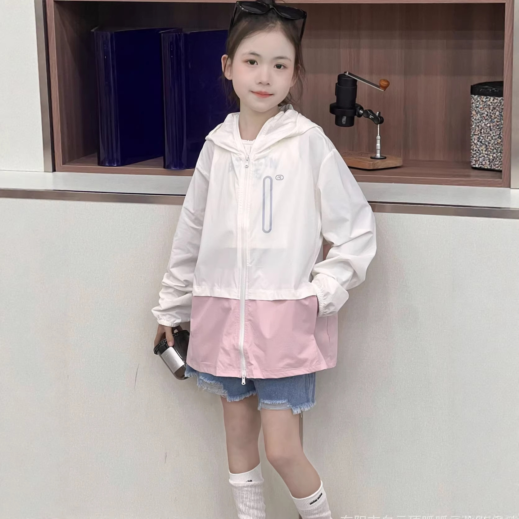 儿童宝宝防晒衣女童夏新款连帽冰丝原纱防紫外线防晒服UPF50+外套