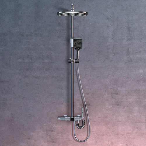 Full copper piano button square light luxury gun gray digital display constant temperature shower set booster shower head shower