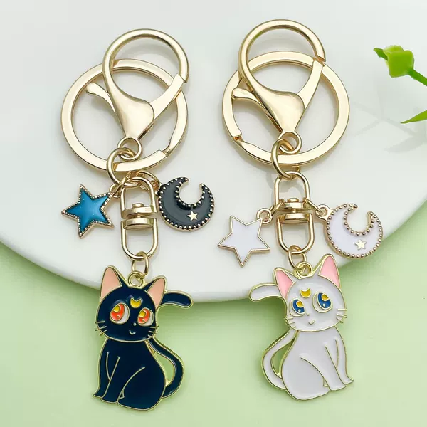 Cross-border Cute Cat Alloy Keychain Pendant Cute Moon Cat Five-pointed Star Metal Women's Bag Pendant