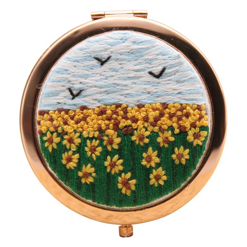 Bordado hecho a mano diy auto-bordado espejo cosmético paquete de material matar el tiempo de tela creativa Lu bordado espejo de mano de doble cara