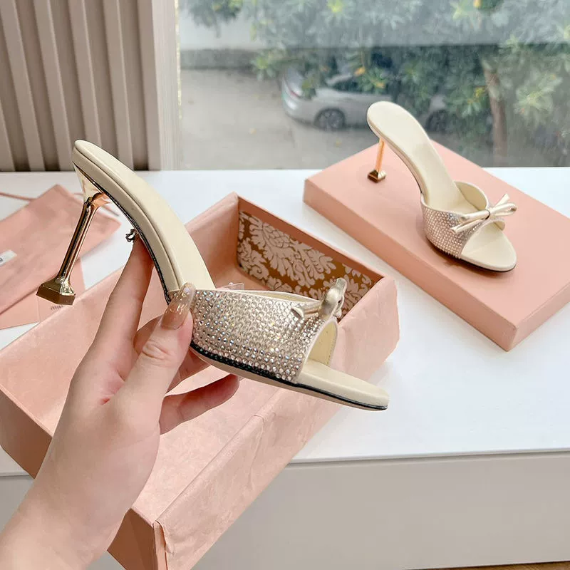 Мода бант стразы после пустых каблуков на высоком каблуке 2025 летняя фея ветреная сексуальная туфля на каблуках сандалии тапочки