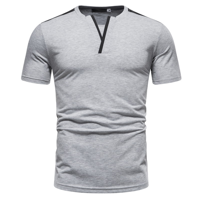 Muscle slimming summer new casual fashion top patchwork collar letter Y design short sleeved T-shirt for men_voghion.com