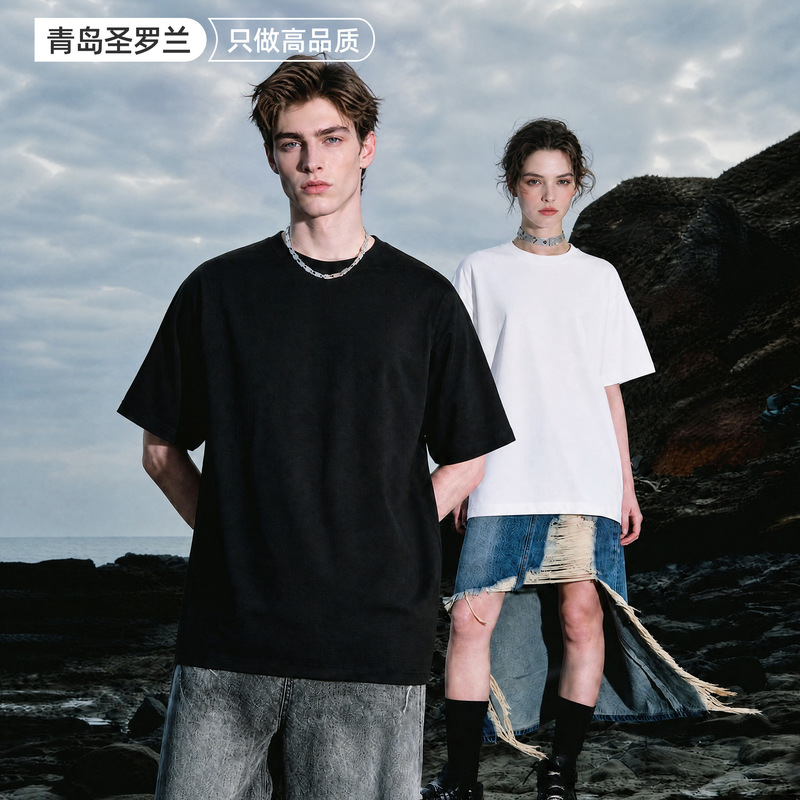American-style cool-touch heavy-weight pure cotton t-shirt, men's short-sleeve, 7A antibacterial, sun-protective, half-sleeve, women's summer 100% cotton, unisex clothing American-style cool-touch heavy-weight pure cotton t-shirt, men's short-sleeve, 7A antibacterial, sun-protective, half-sleeve, women's summer 100% cotton, unisex clothing