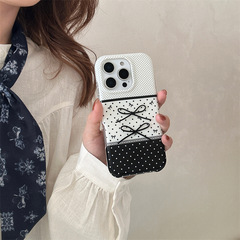 日韩波点拼接立体蝴蝶结适用iPhone16苹果15ProMax手机壳14新款13