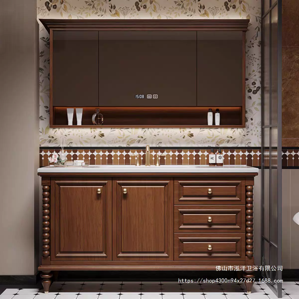 美式中古风浴室柜橡木组合法式复古洗脸盆柜洗漱洗手池落地柜单柜