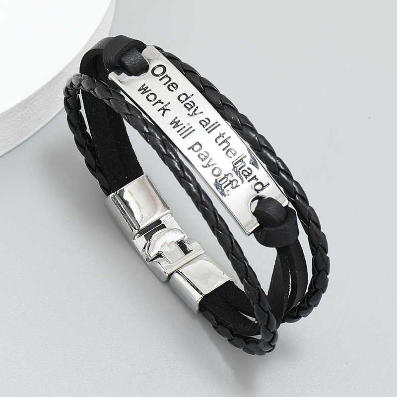 Daily Occasion Fashion Letter Pu Leather Alloy Braid Men'S Bracelets Men Cord & Leather Bracelets