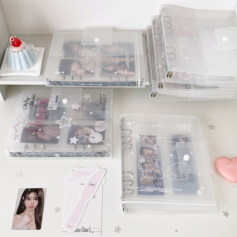 Hisocute Korean-style ins snap-button photo album A5 twill PVC loose-leaf card album for storing celebrity photos and polaroids