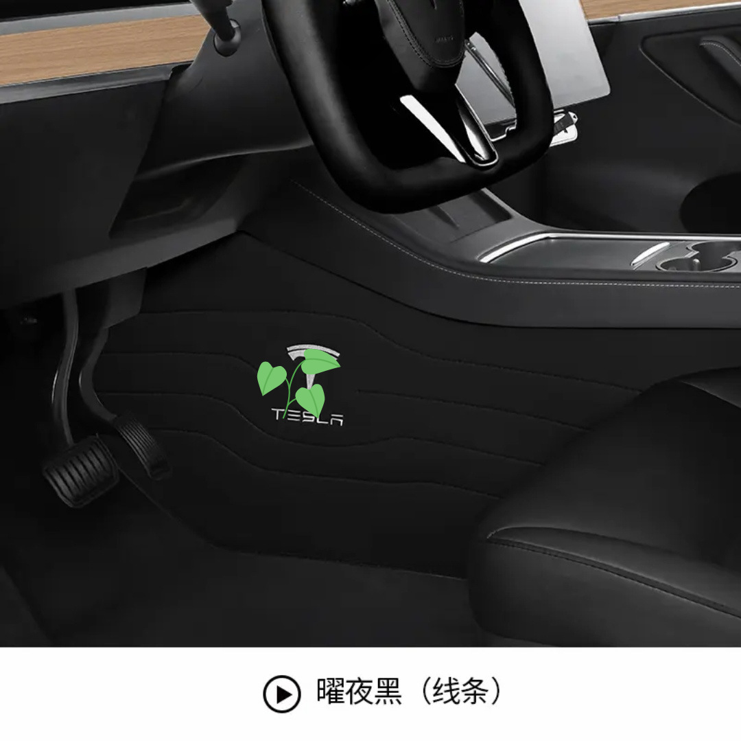 Armrest box pad: Tesla Side Protector Pad - tesla-model-3-black-with-lines-and-custom-icon-driver-passenger-side-2pcs