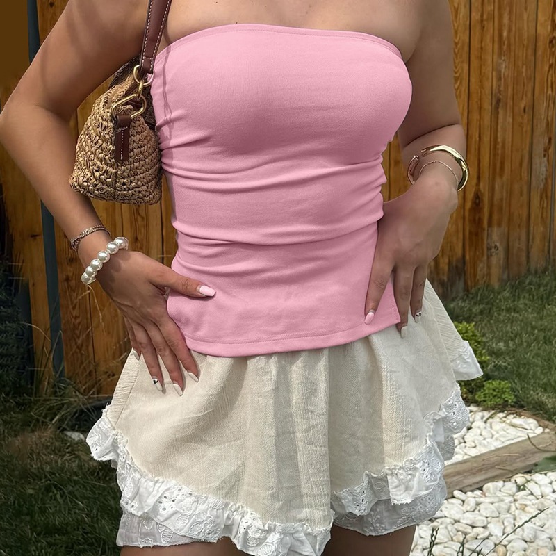 Women's Clothing Sexy Solid Color Strapless Top Off The Shoulder Elastic Tight Fitting Summer New Arrival_ecoleips.com