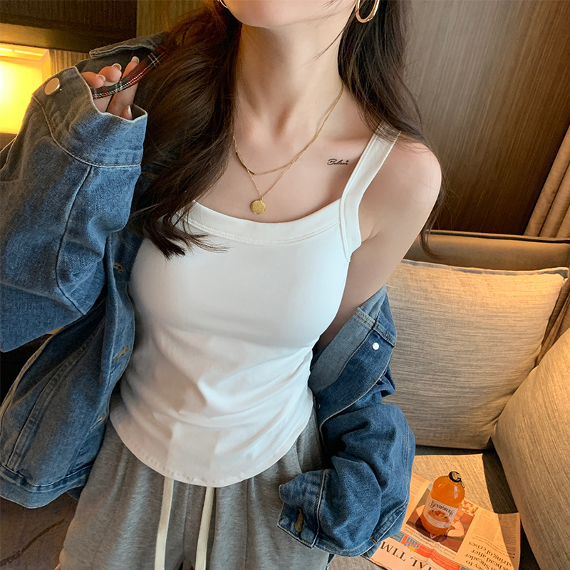 Popular Korean Style Pure Cotton Camisole, Beautiful Back Vest, Fixed Cup with Chest Pad, Chest Wrap, Slim Outer Wear, Bottoming Short Top