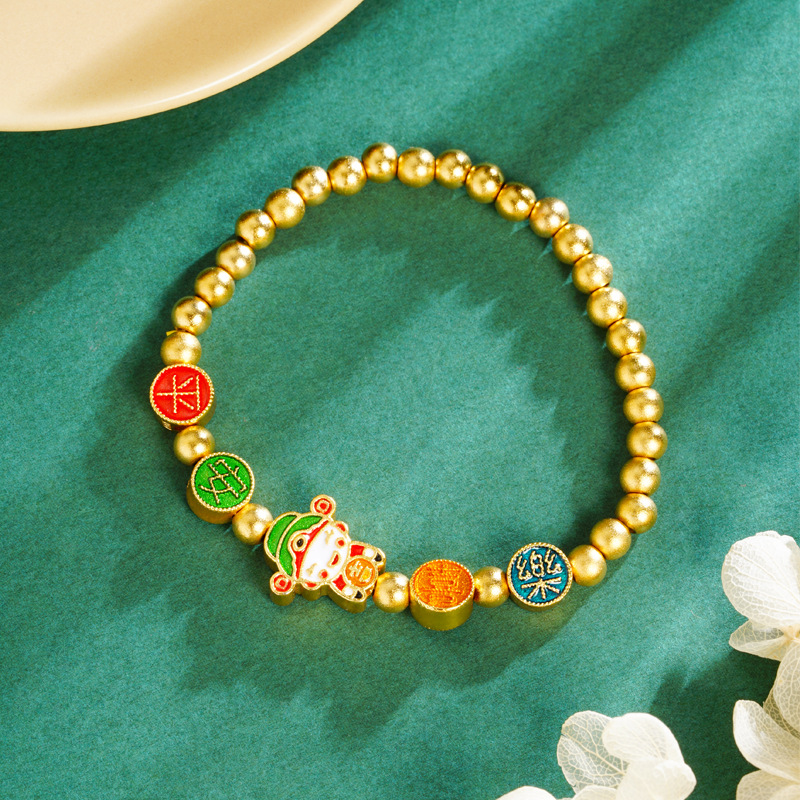 Vietnam Sha Jin Ping An feliz pequeño dios de la fortuna pulsera auspiciosa no se desvanecerá bronce chapado en oro pulseras joyerías suministro