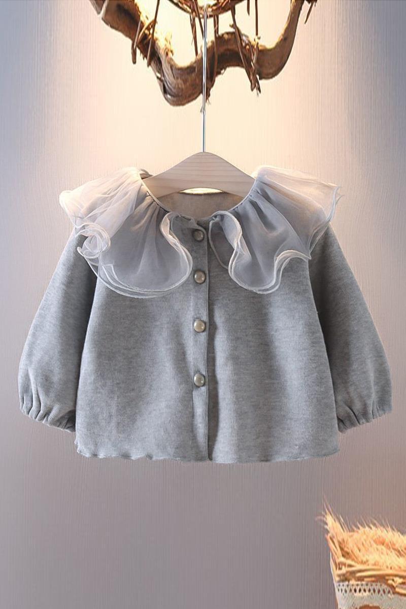 여아 니트 가디건 봄, 가을 스타일  인형 칼라 탑 한 살짜리  세련된 유행 공주 가을 코트