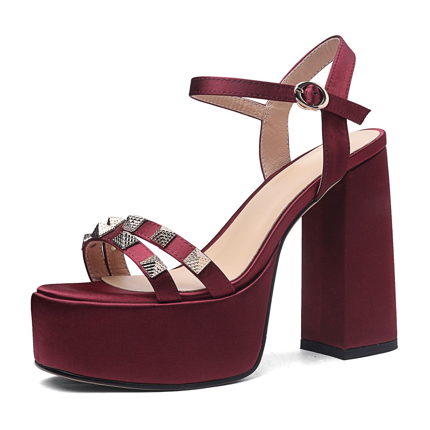 Sandal cao gót nữ hở mũi quai ngang khóa gót 12 cm đế dày — đen