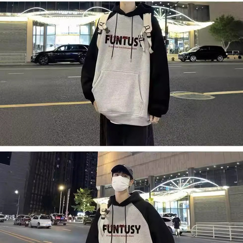 Men's Hooded Sweatshirt Cozy Casual Streetwear Ins Hong Kong Style Loose Fit Letter Print Sweatshirt for Spring and Autumn