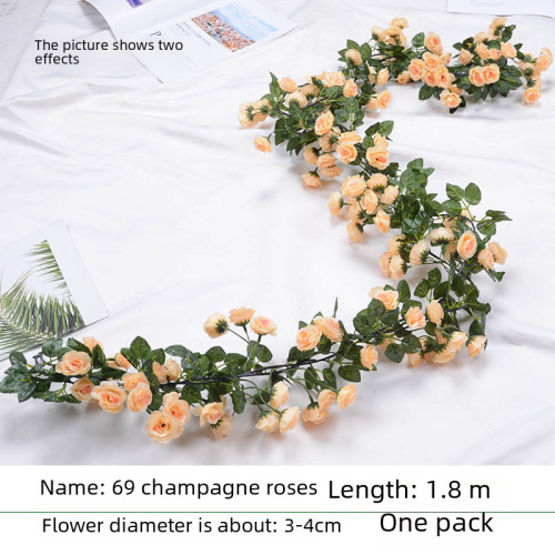 69 Artificial Rose Flowers Vine Long Strip Silk Flower Fake Leaves Vine Wedding Decoration Ceiling Pipe Winding Decorative Green Plants