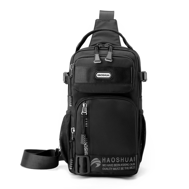 Haoshuai新型男性胸バッグシンプルなシングル肩斜めショルダーバッグ多機能潮牌斜めリュックサックファッション郵便バッグ|undefined