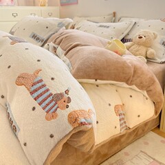 冬季双面加厚牛奶珊瑚绒被套单件加绒150x200法兰绒被罩三四件套