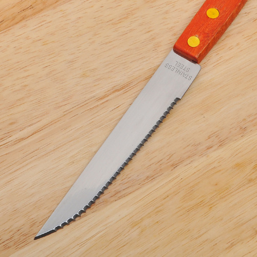 Wooden handle pointed knife household steak eating cutting steak knife fork Western cuisine knife serrated small knife stainless steel kitchenware
