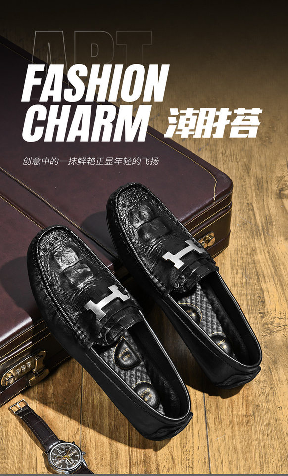 Giày lười nam da bò họa tiết vân cá sấu, đế bằng, cổ thấp, phong cách Anh lịch lãm — 9936 Màu nâu vàng (da lớp đầu tiên), 9936 Màu xanh lam (da lớp đầu tiên), 9936 kaki (da lớp đầu tiên), A8333 Nâu (kiểu da đơn) chi tiết 2