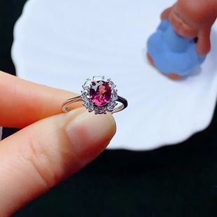 New S925 silver inlaid natural magnesium aluminum garnet ring fashion simple main stone size 5 x 6