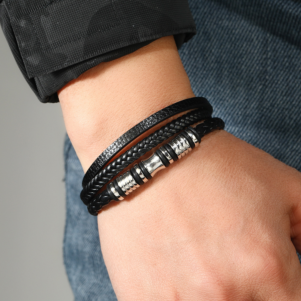 Holiday, Daily Occasion Pu Leather, Alloy Material Classic Style Geometric Pu Leather Alloy Braid Men's Bracelets Men Cord & Leather Bracelets