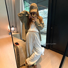 抽绳印花束脚休闲卫裤女早秋新款宽松裤子