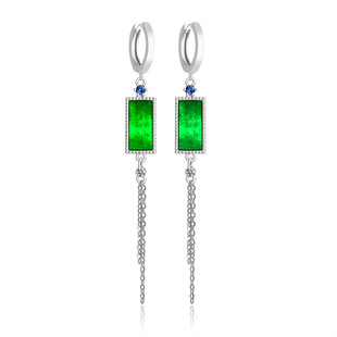 S925 silver inlaid natural ink A goods jade ink Jade tassel earrings Jade fashion women's high-end earrings
