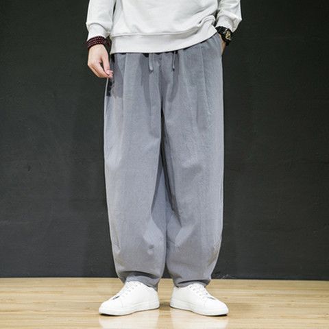 Pantalones de Tai Chi Pantalones de entrenamiento de artes marciales de talla grande de estilo chino de primavera y otoño para hombres Pantalones de bombachos sueltos de pierna ancha Pantalones largos de kung fu de algodón y lino