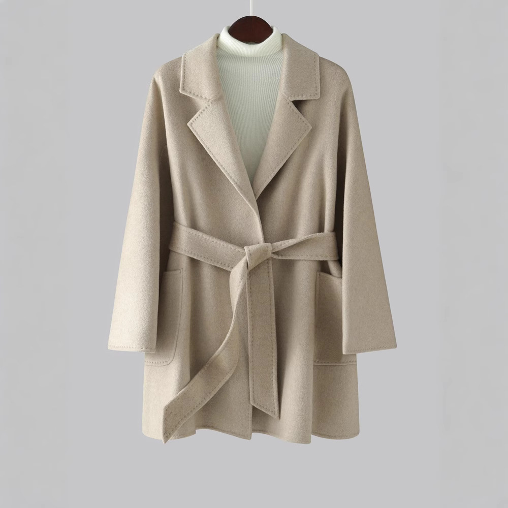Nuevo abrigo largo de lana de doble faz de cachemira 100% pura para otoño e invierno, para personas pequeñas, versátil y elegante para ir al trabajo.