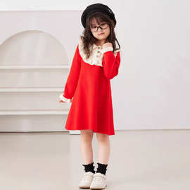 跨境梦幻荷叶边儿童毛衣连衣裙女童秋冬针织公主裙甜美温柔风内搭