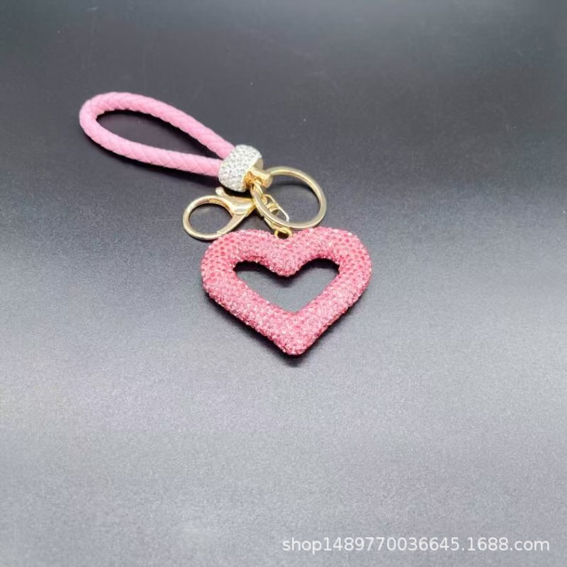 かわいい高級バッグペンダント完成品 DIY クリエイティブダイヤモンドジュエリーソフト粘土レザーロープ中空ラブキーホルダー|undefined