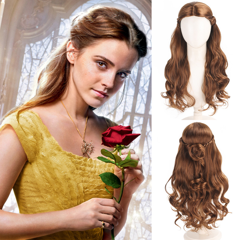 Blue Gold European and American Cross-Border Cos Wig Belle Princess Beauty and the Beast Real Movie Mixed Brown Wig
