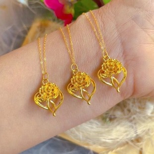 Water shell gold gold 999 pendant carnation 3D hard gold necklace women send mother girlfriend gift a wholesale