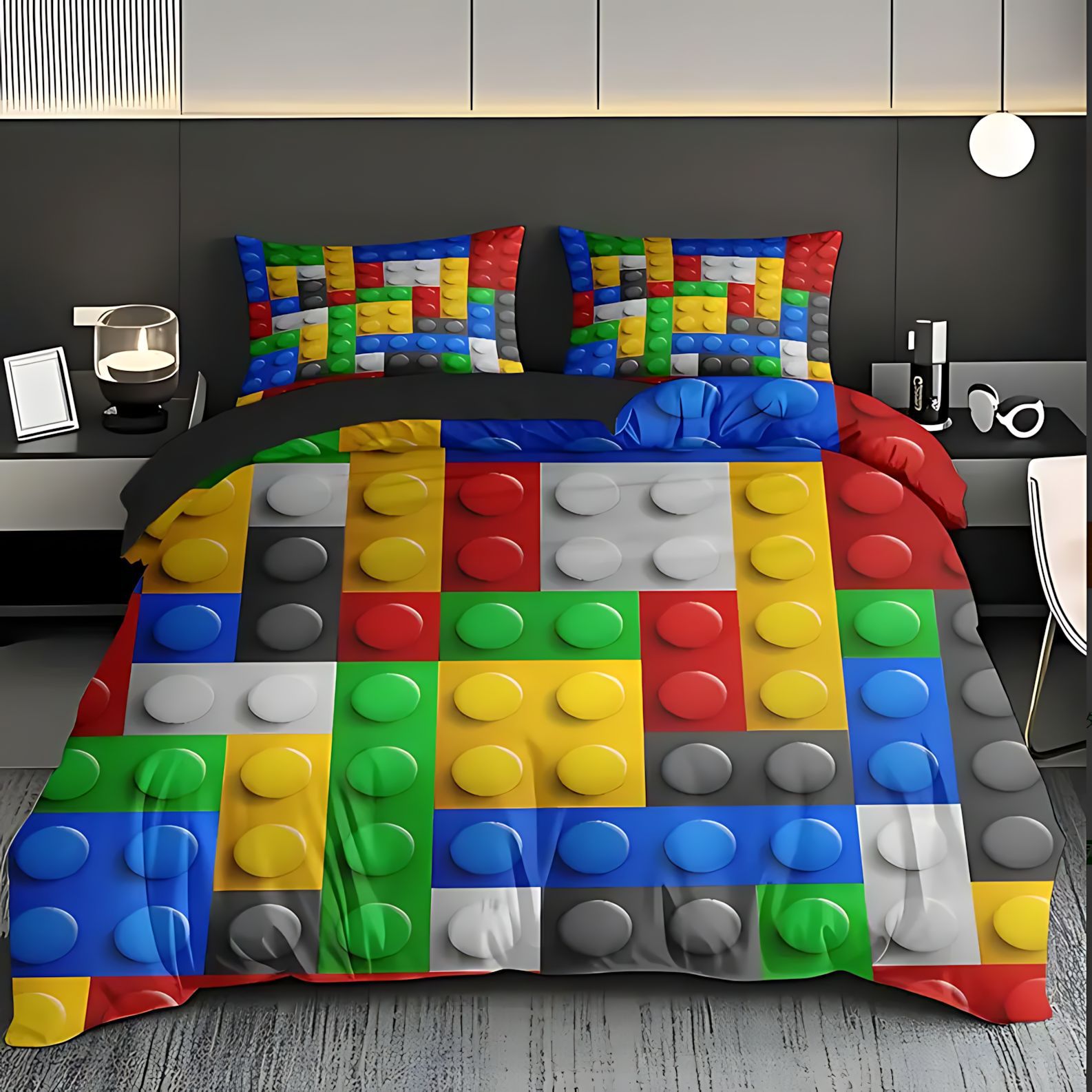 TEMU / JIT comercio exterior bloques de construcción coloridos enclavamiento de alta definición impresión digital abrasión colcha de cama set