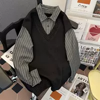Поддельная мужская куртка-рубашка из двух частей на осень и зиму, одежда для пар, красивые элитные топы, модные брендовые рубашки с длинными рукавами в вертикальную полоску.