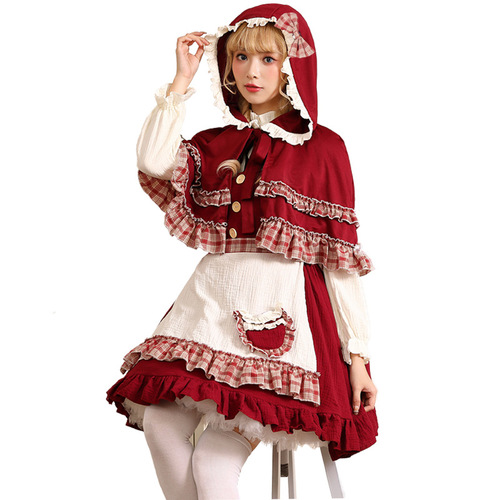 Halloween Little Red Riding Hood Costume June 1st Stage Play Performance Lolita Soft Girl Style Lace Little Red Riding Hood Clothes