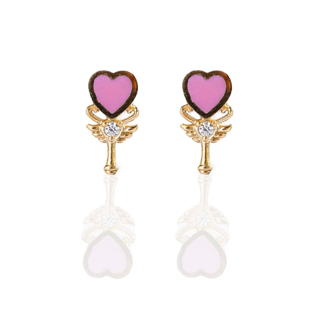 Pink Oil Drop Heart Stud Earrings 18k Gold Non-fading Earring Heart-shaped Ear Stud display picture 11