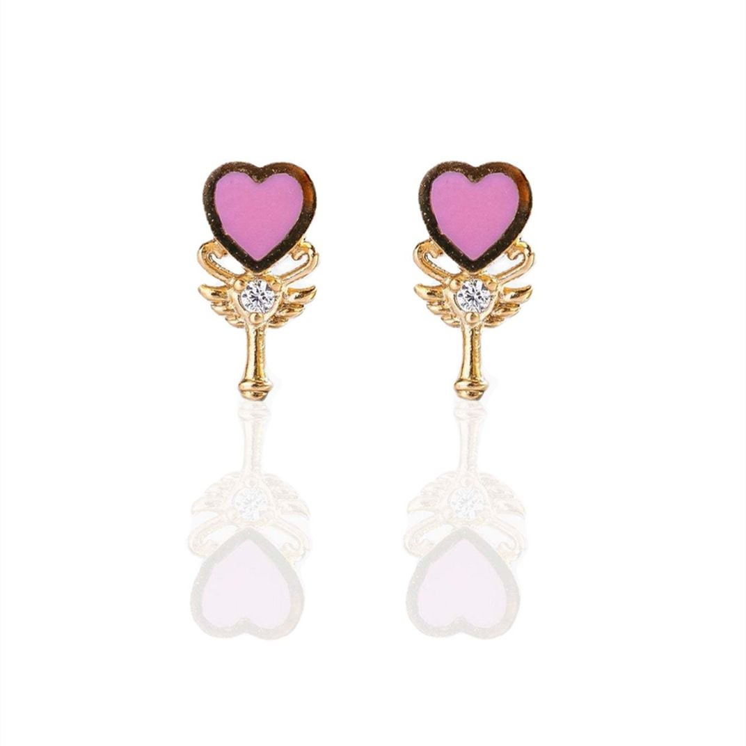 Pink Oil Drop Heart Stud Earrings 18K Gold Non-Fading Earring Heart-Shaped Ear stud